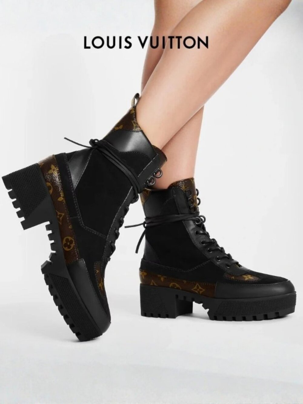 Louis Vuitton Suede Leather Desert Combat Boots - LV Monogram Trim